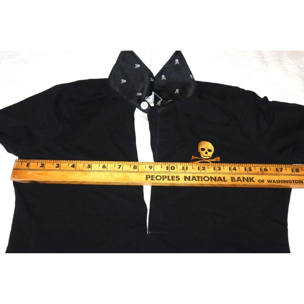 Vintage Ralph Lauren Rugby Black Pullover Henley Skull Crossbones Button-Up L - Picture 7 of 10